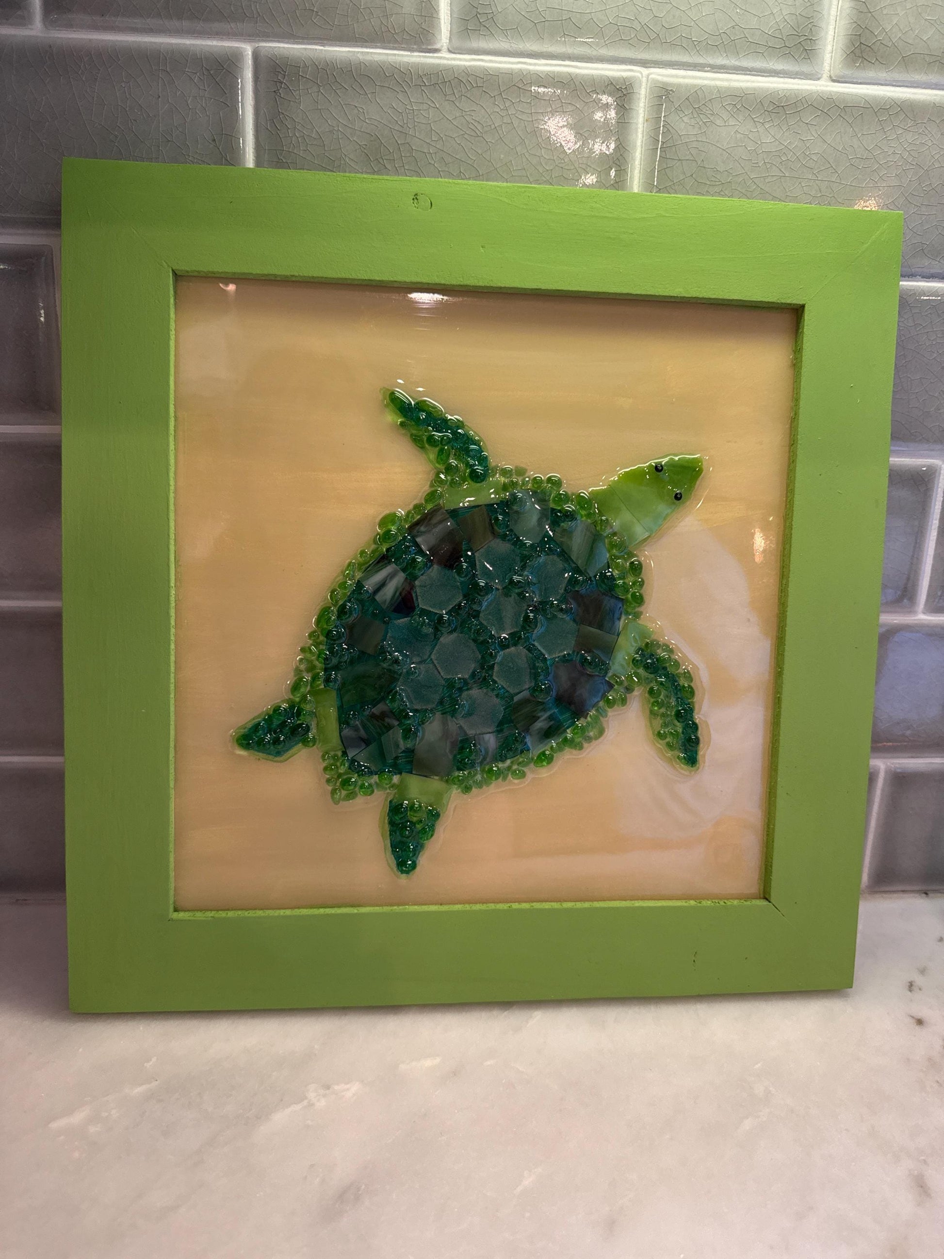 Framed Glass Green turtle - Nancy’s Custom Creations