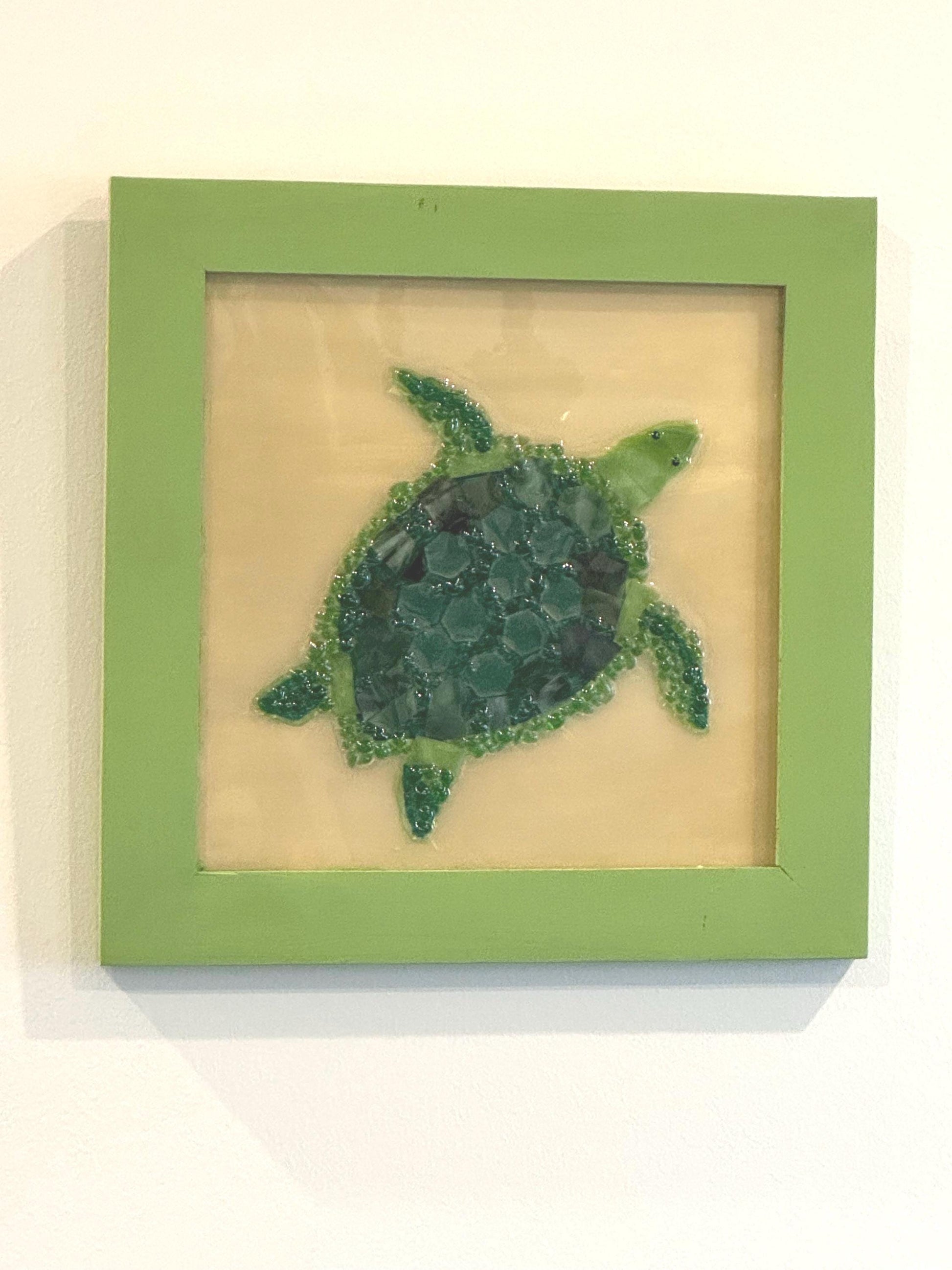 Framed Glass Green turtle - Nancy’s Custom Creations