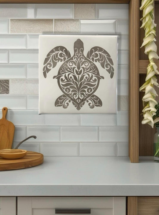 Elegant Home Tile Trivet Ceramic 6x6 – Stunning Turtle Design with Non-Slip Rubber Feet - Nancy’s Custom Creations