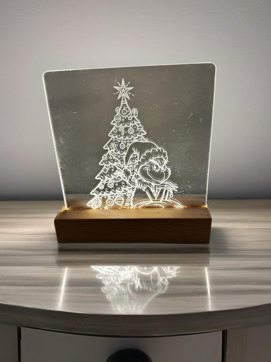 The Grinch Christmas Night Light – Laser Engraved Acrylic LED Lamp | Holiday Decor | Grinch Gift | Custom Christmas Lig