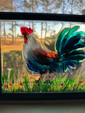 Glass framed rooster