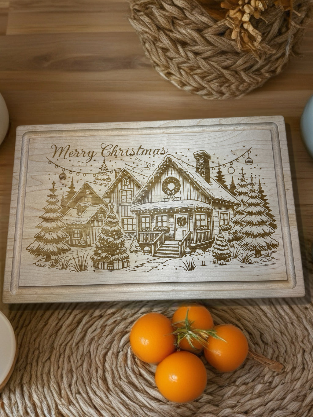 Engraved “Merry Christmas” Maple Cutting Board – 11x17 Premium Holiday Gift