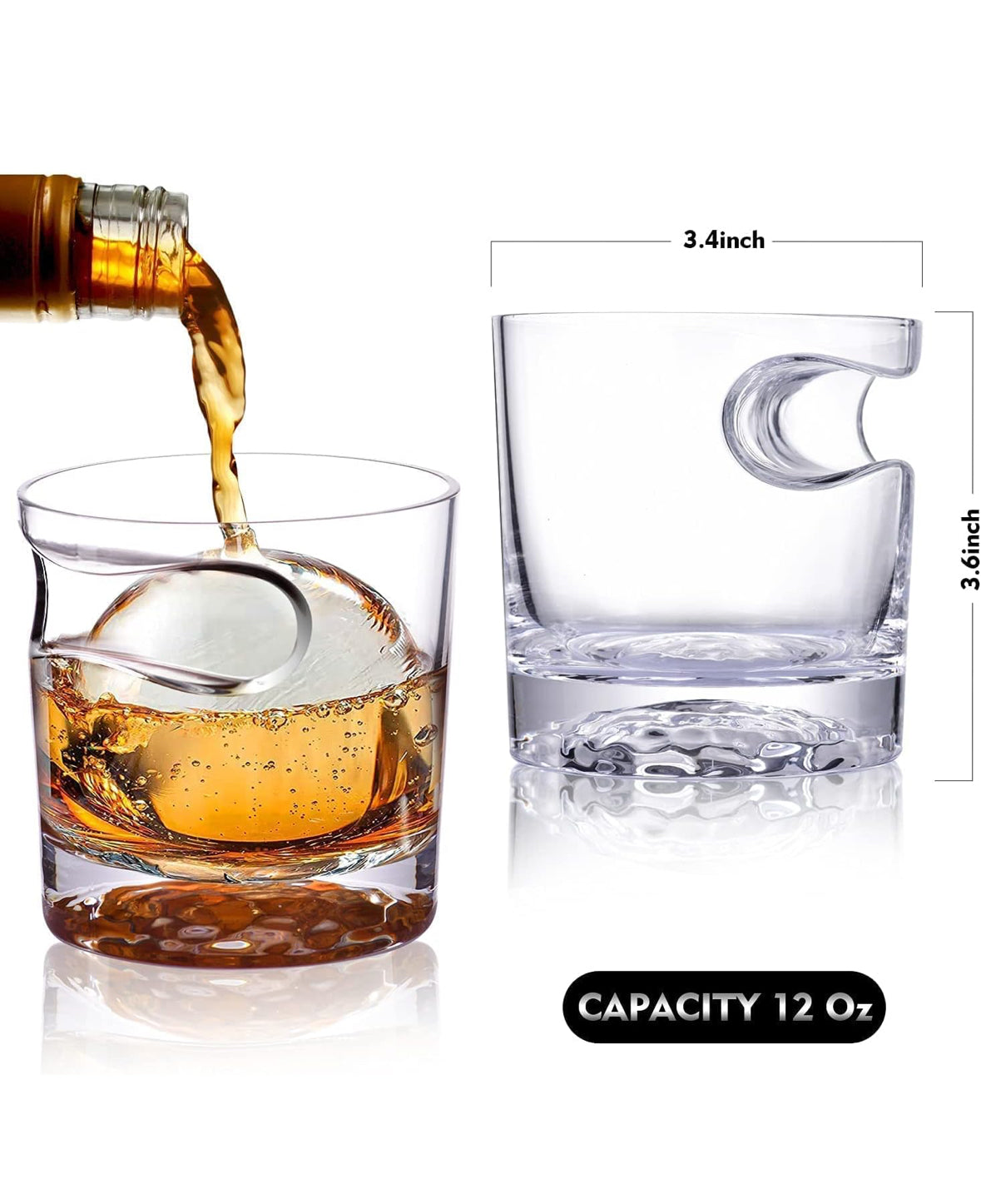 Cigar Whiskey Glasses Set of 2 with Ice Ball Bottom Design | Cigar Holder Rest | Whiskey Gifts for Men | Old Fashioned Glasses | Dad, Boyfriend, Husband, Grandpa