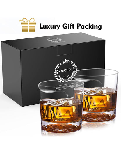 Cigar Whiskey Glasses Set of 2 with Ice Ball Bottom Design | Cigar Holder Rest | Whiskey Gifts for Men | Old Fashioned Glasses | Dad, Boyfriend, Husband, Grandpa