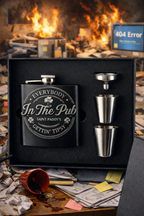 Funny Engraved Flask Gift Set – "Everybody in The Pub"