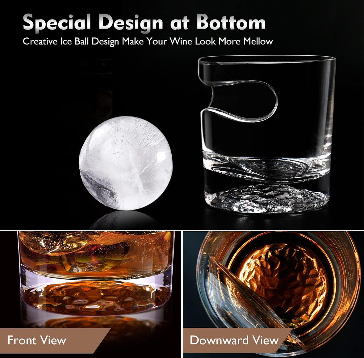 Cigar Whiskey Glasses Set of 2 with Ice Ball Bottom Design | Cigar Holder Rest | Whiskey Gifts for Men | Old Fashioned Glasses | Dad, Boyfriend, Husband, Grandpa