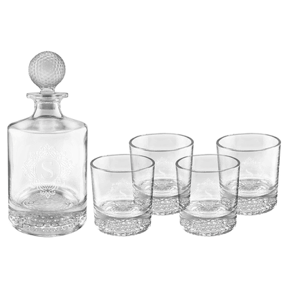 Custom Engraved Golf Themed Decanter and Whiskey Rocks Glasses