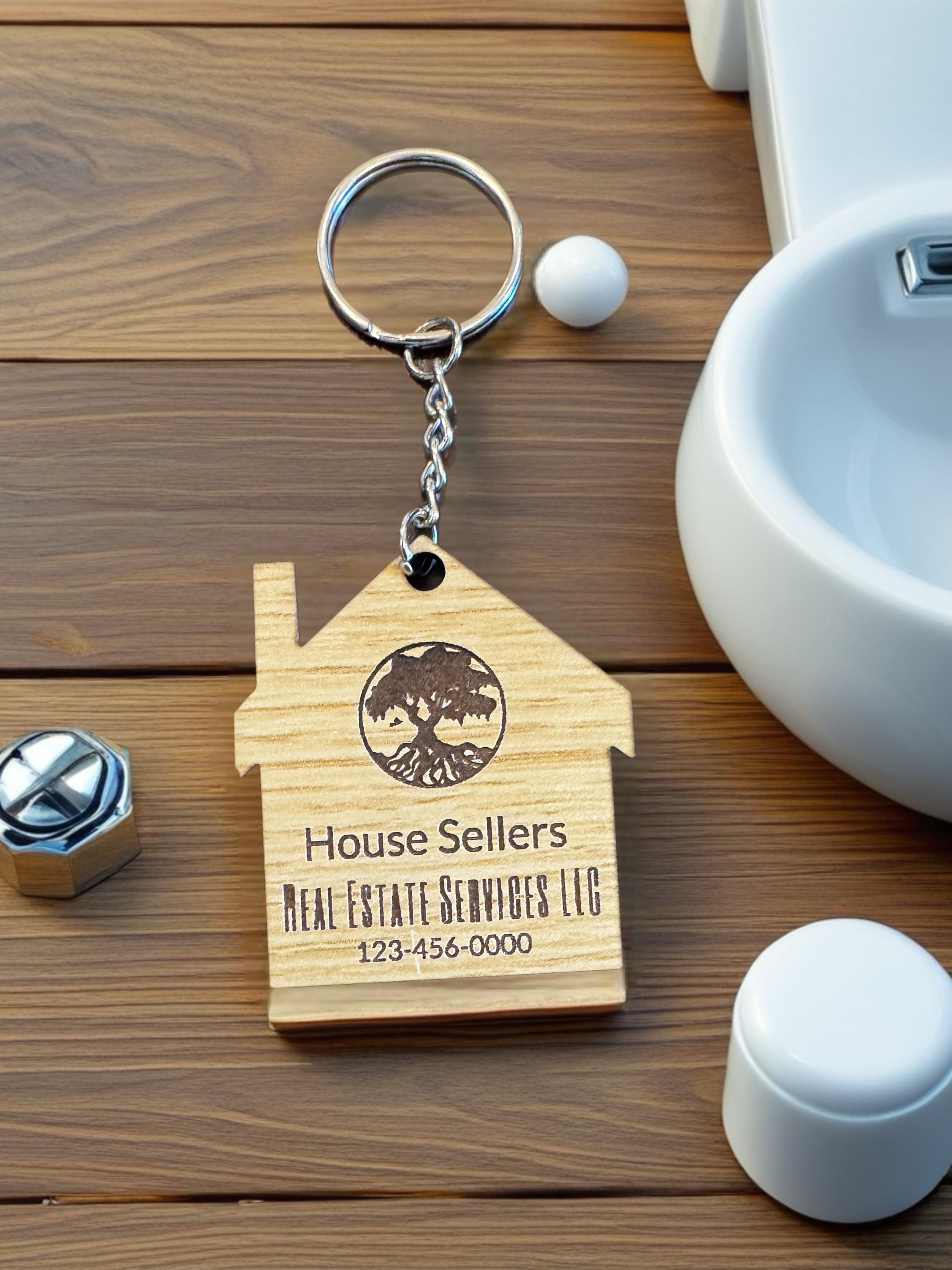 Custom Engraved House Keychain - Realtor Business Card