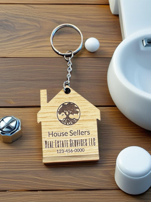 Custom Engraved House Keychain - Realtor Business Card