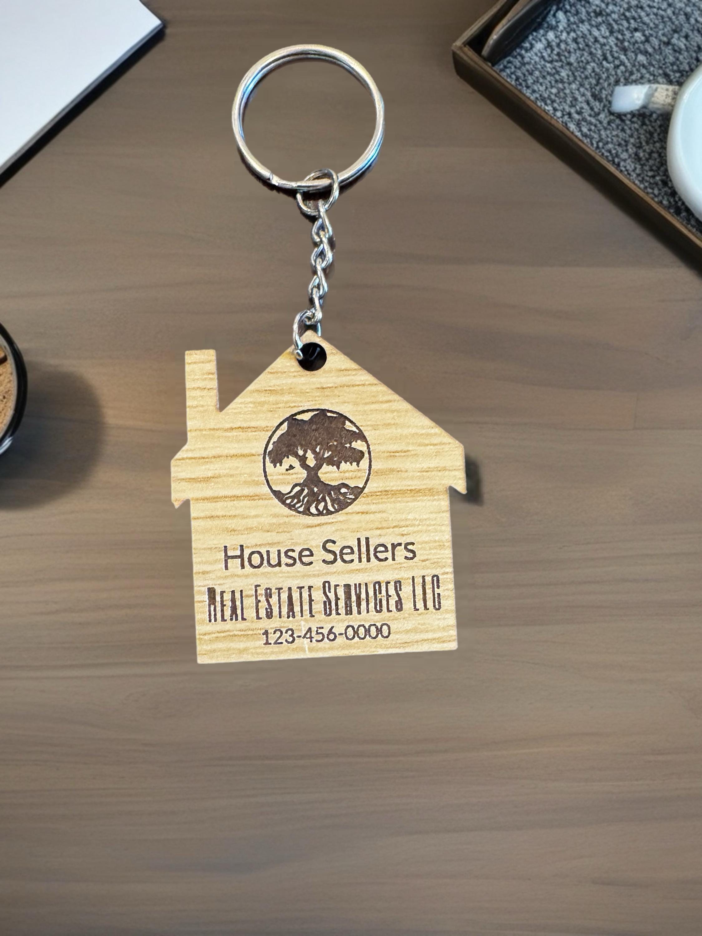 Custom Engraved House Keychain - Realtor Business Card
