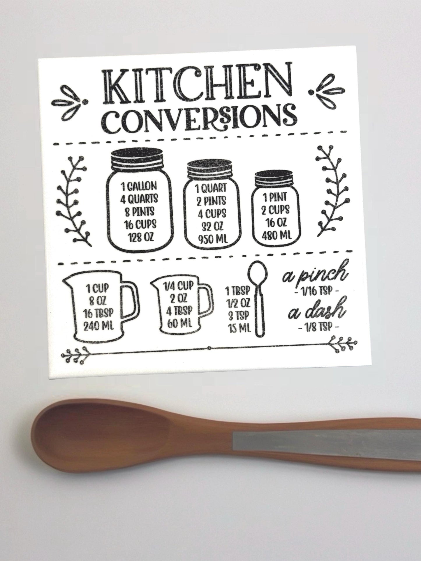 Kitchen Conversion Chart Tile Trivet, Laser Engraved 6x6 Ceramic