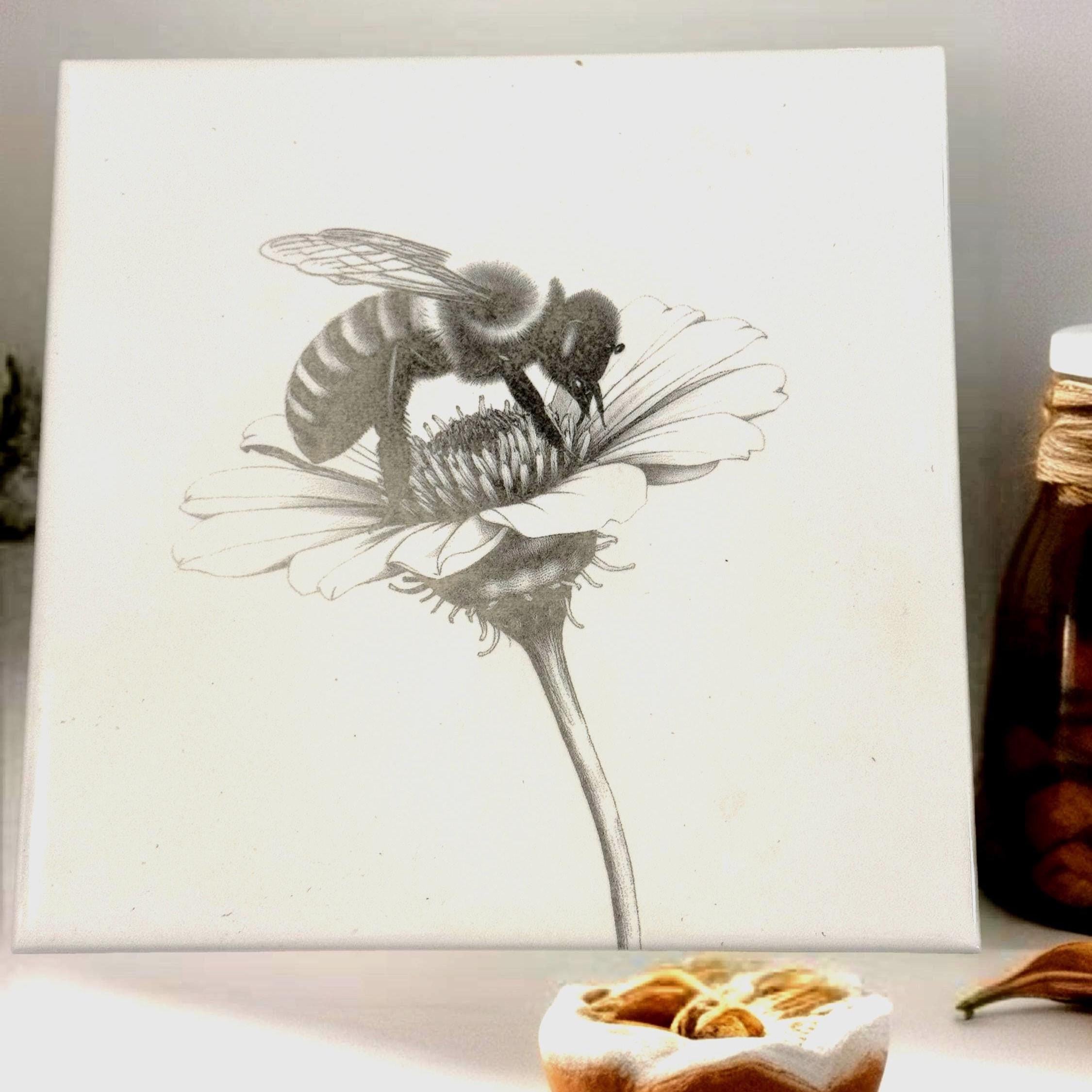 Bumblebee Tile Trivet, Laser Engraved Ceramic Art