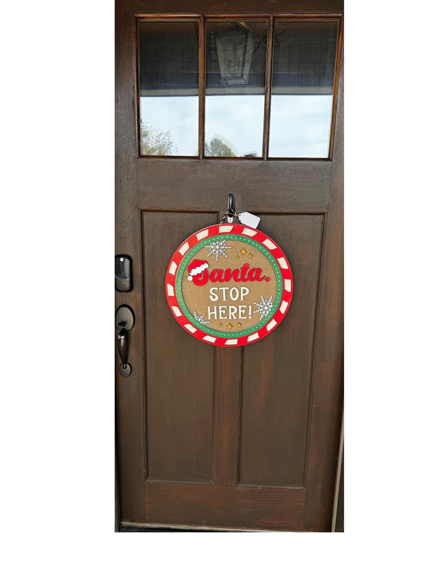 Santa Stop Here Door Hanger | Wooden Christmas Sign | Holiday Porch Decor | Farmhouse Christmas Door Sign