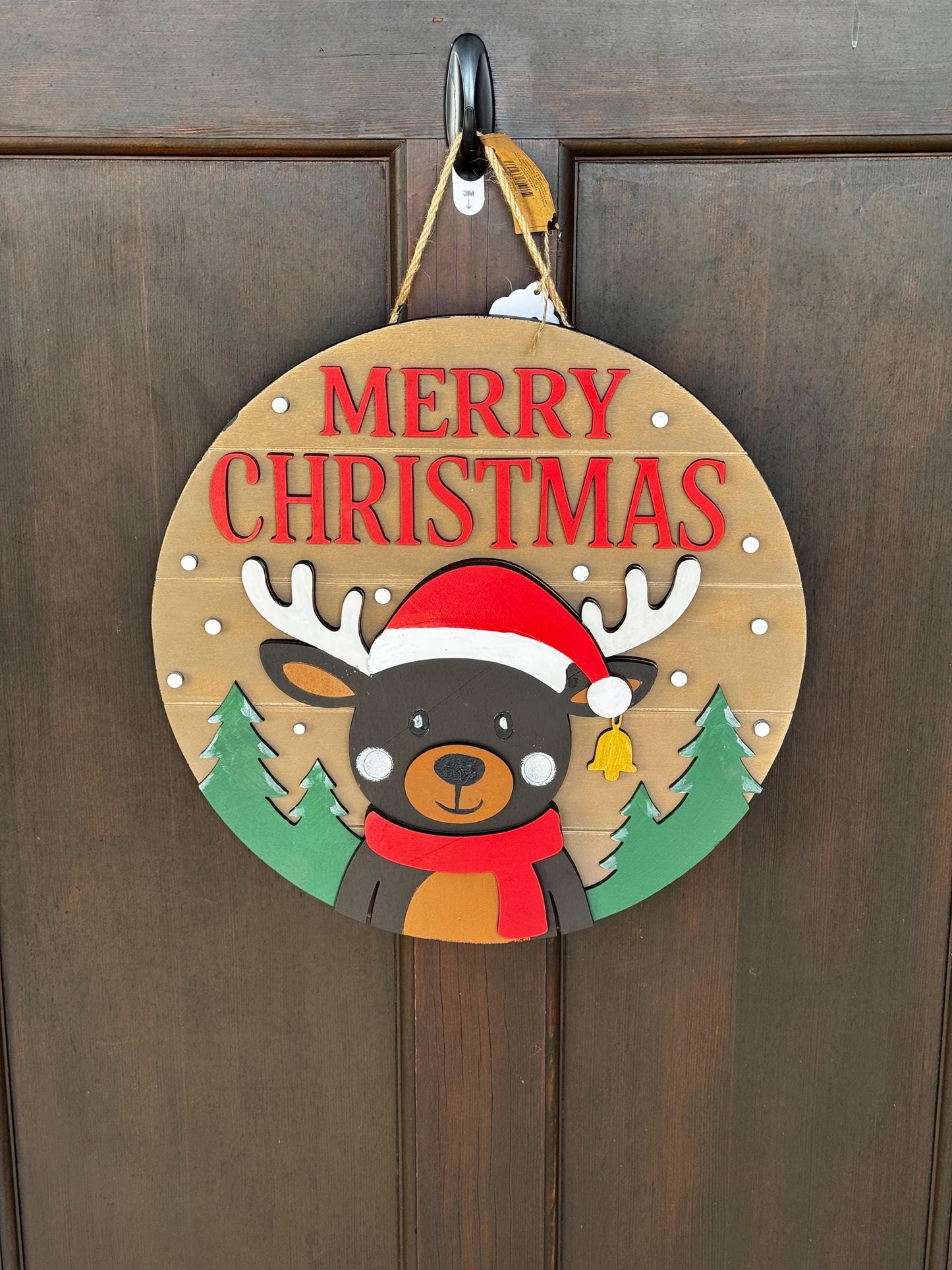 Reindeer Merry Christmas Door Hanger | Wooden Christmas Sign | Holiday Porch Decor | Farmhouse Christmas Door Sign
