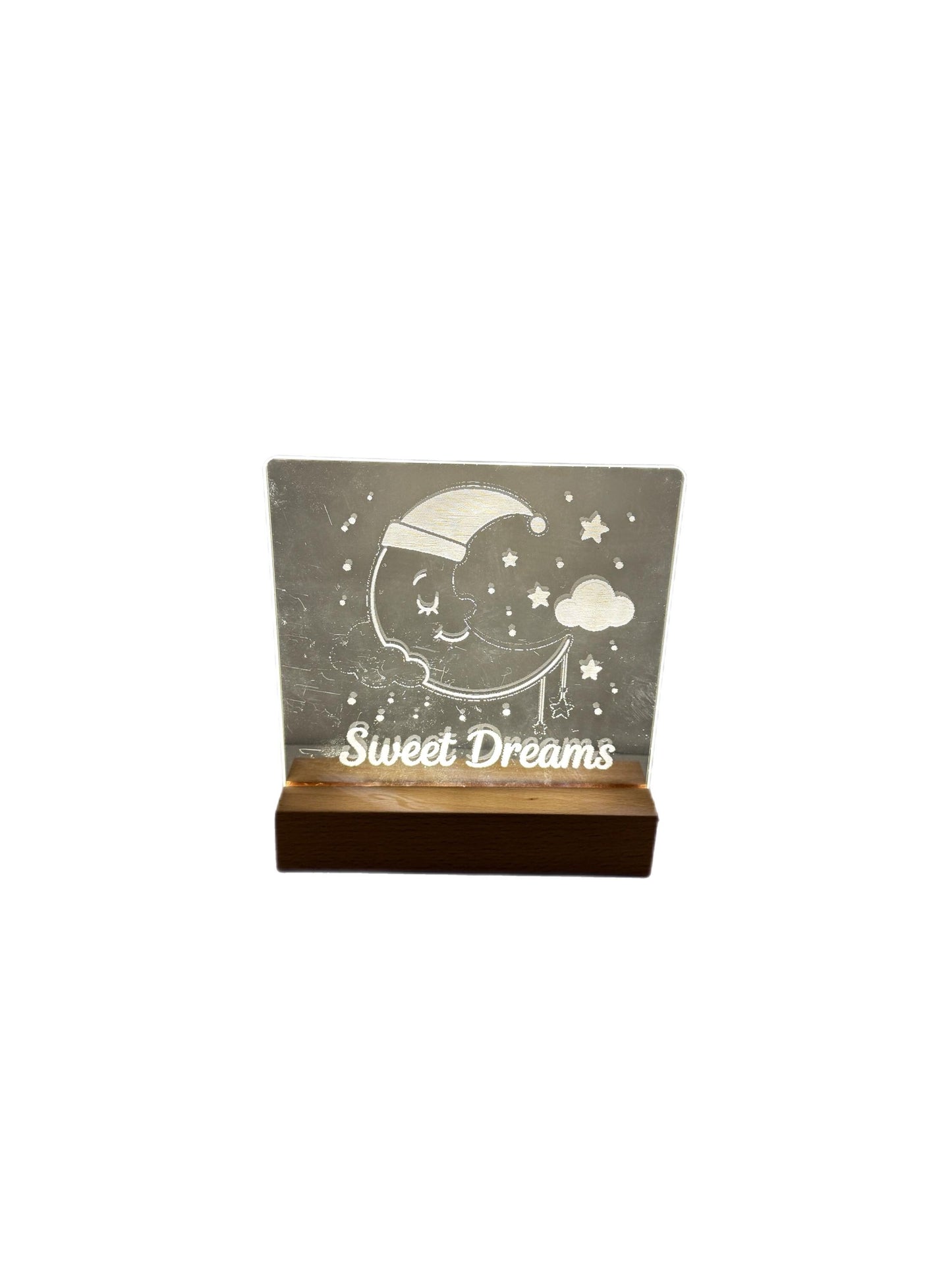 Sweet Dreams Night Light – Laser Engraved Acrylic & Wood Base