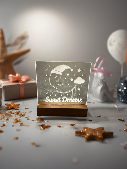 Sweet Dreams Night Light – Laser Engraved Acrylic & Wood Base