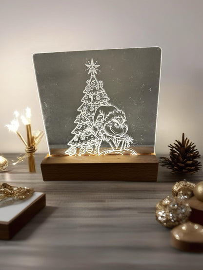 The Grinch Christmas Night Light – Laser Engraved Acrylic LED Lamp | Holiday Decor | Grinch Gift | Custom Christmas Lig