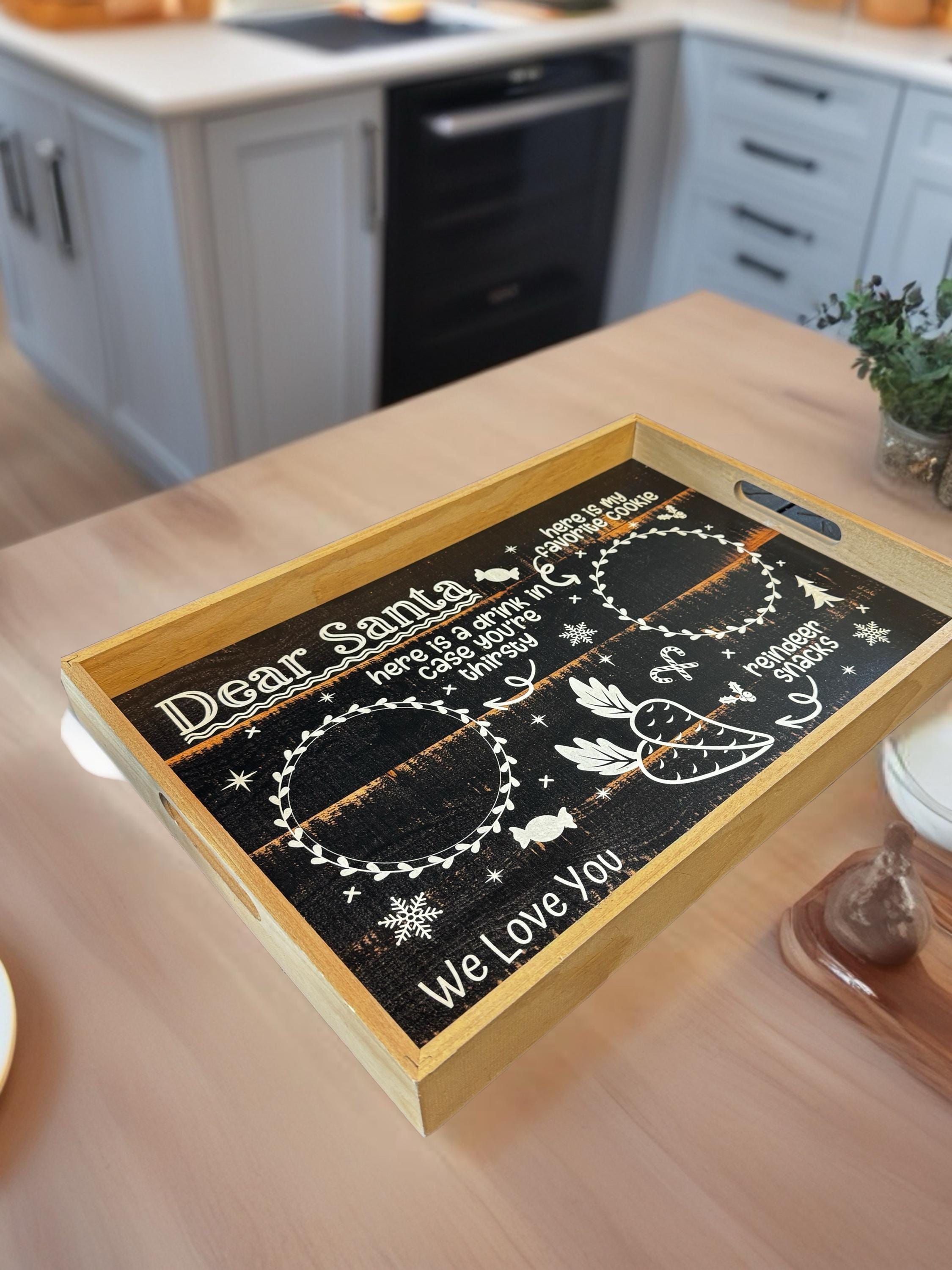 Personalized Santa Cookie Tray | Christmas Eve Milk & Cookies Serving Board | Laser Engraved Wood Holiday Tray | Kids Christmas