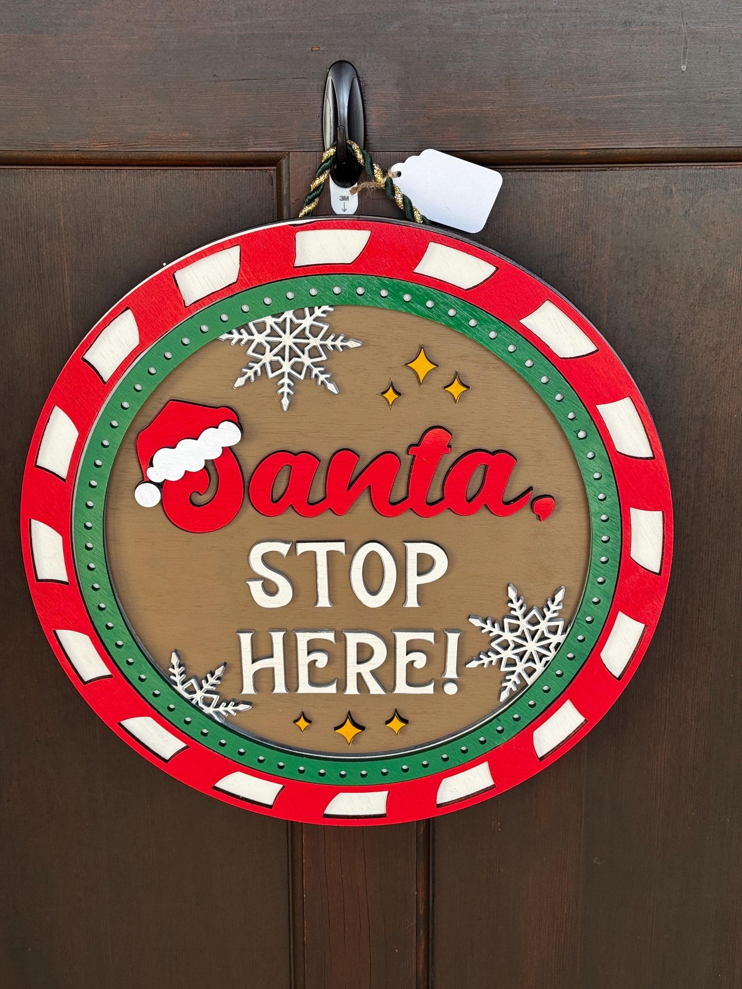 Santa Stop Here Door Hanger | Wooden Christmas Sign | Holiday Porch Decor | Farmhouse Christmas Door Sign