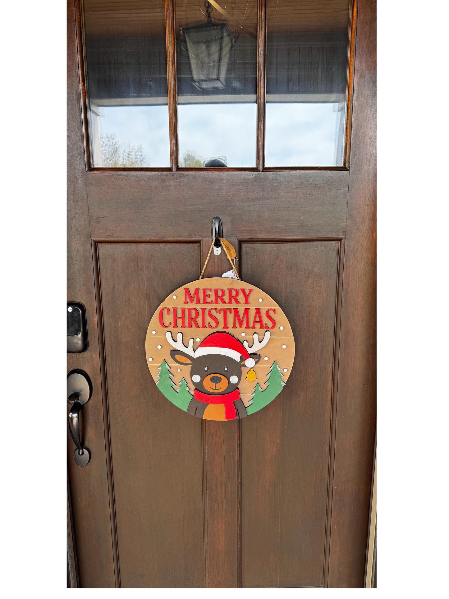 Reindeer Merry Christmas Door Hanger | Wooden Christmas Sign | Holiday Porch Decor | Farmhouse Christmas Door Sign