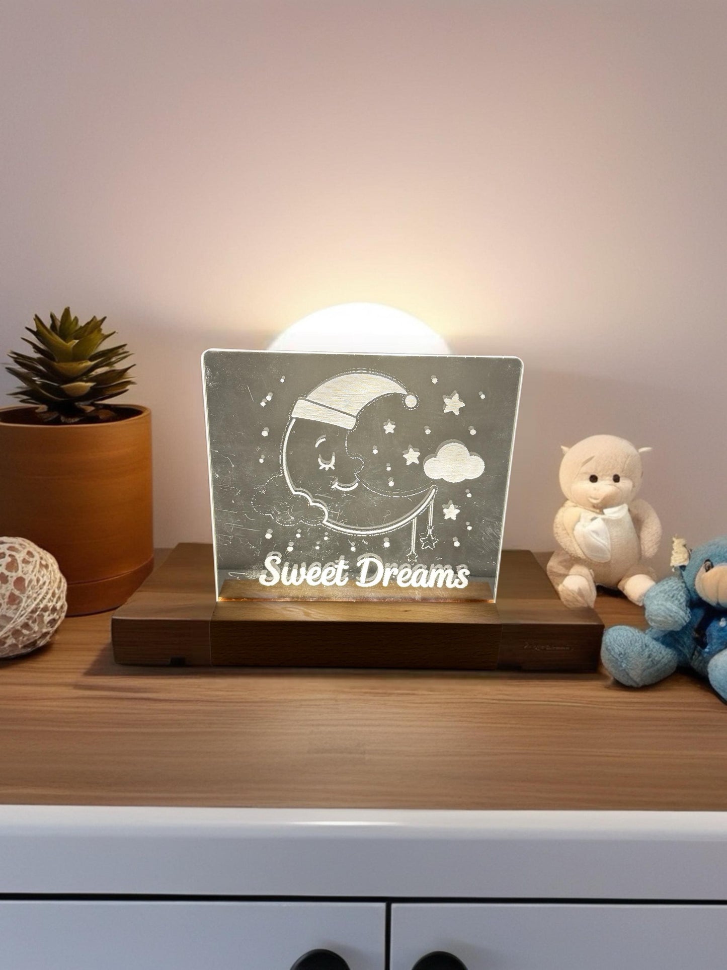 Sweet Dreams Night Light – Laser Engraved Acrylic & Wood Base