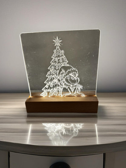 The Grinch Christmas Night Light – Laser Engraved Acrylic LED Lamp | Holiday Decor | Grinch Gift | Custom Christmas Lig