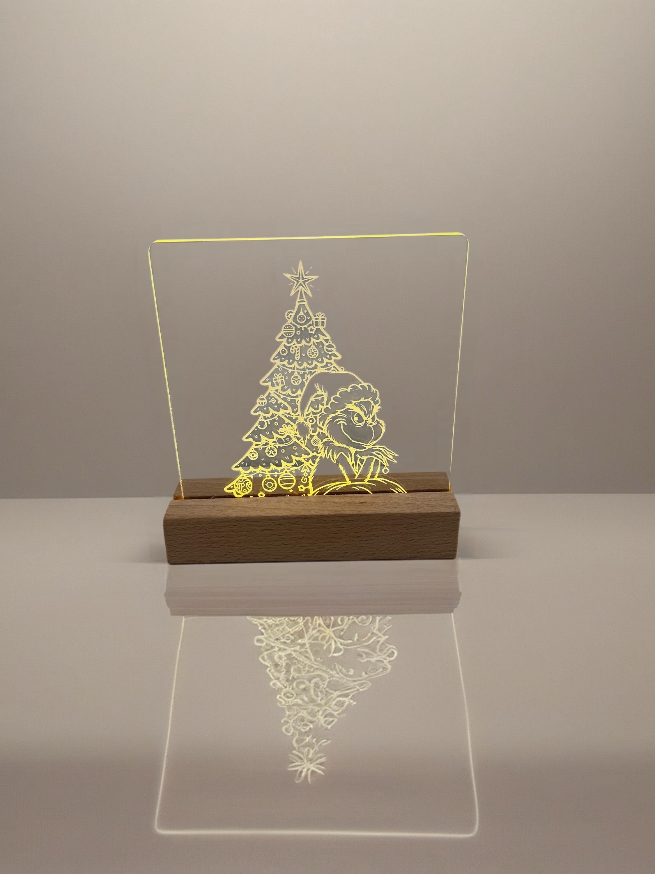The Grinch Christmas Night Light – Laser Engraved Acrylic LED Lamp | Holiday Decor | Grinch Gift | Custom Christmas Lig
