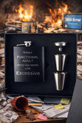 Funny Engraved Flask Gift Set – “Being a Functional Adult Seems Excessive