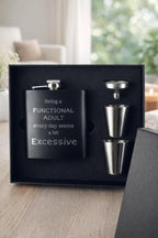 Funny Engraved Flask Gift Set – “Being a Functional Adult Seems Excessive