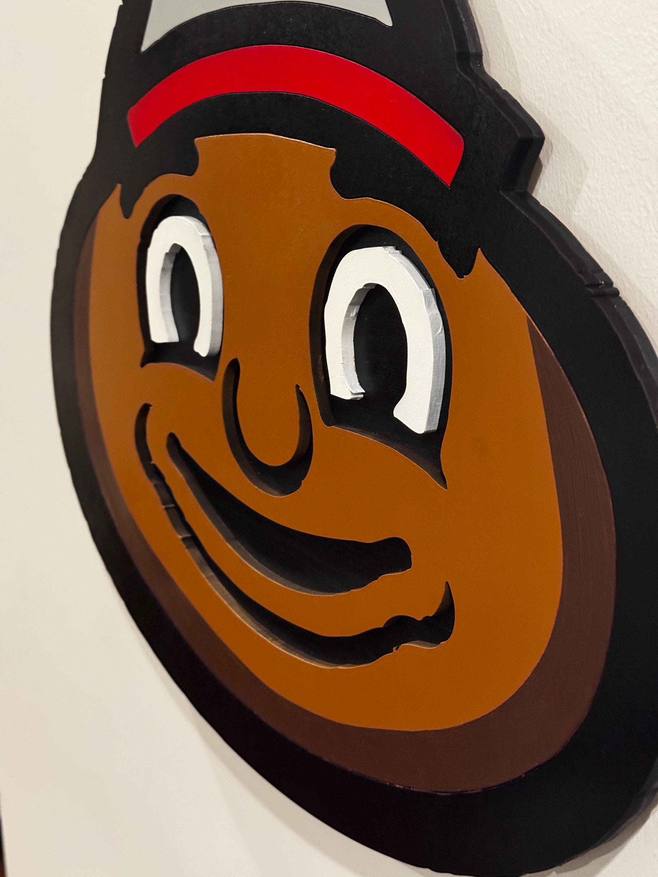 Brutus Buckeye Wall Art | Ohio State Decor | Wooden Layered Sign | Buckeyes Fan Gift | College Sports Wall Decor | 18” x 21”